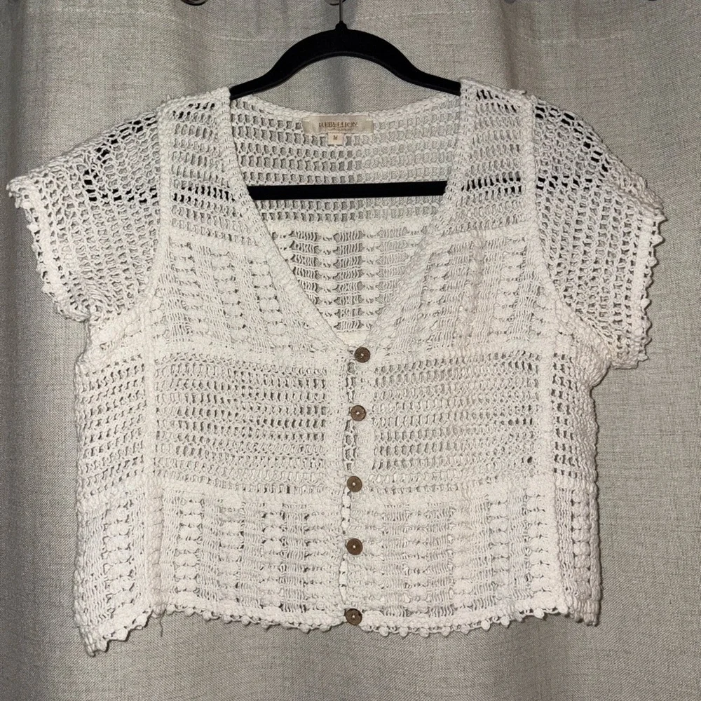 Rebellion White Crochet Women's Blouse - Picture 2 of 7